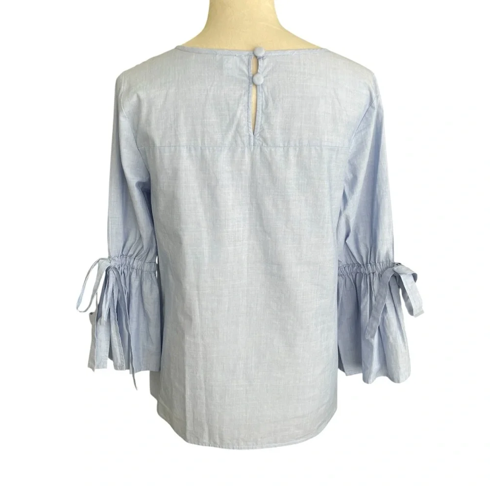 J. Crew Cotton Chambray‎ Top Women Size S Bow Sleeves Casual Feminine Chic Y2K
